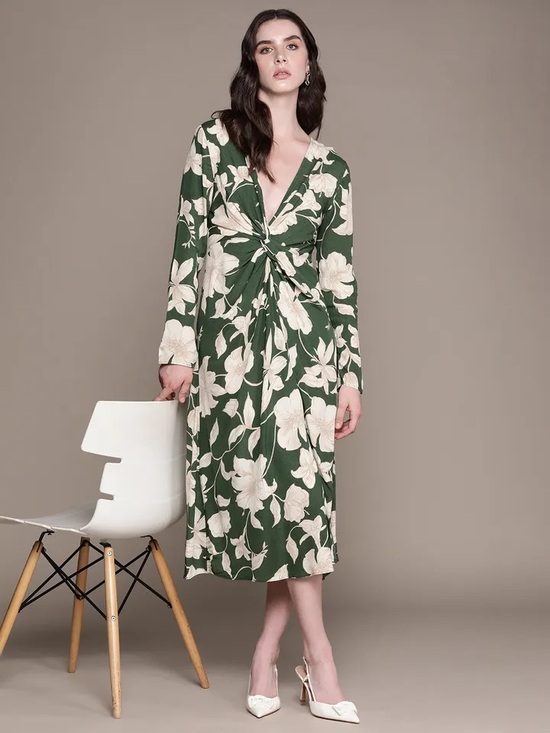 Mango Dresses & Skirts - NWT🍒Mango Floral  Print Twisted Detail A line Midi Dress🍒